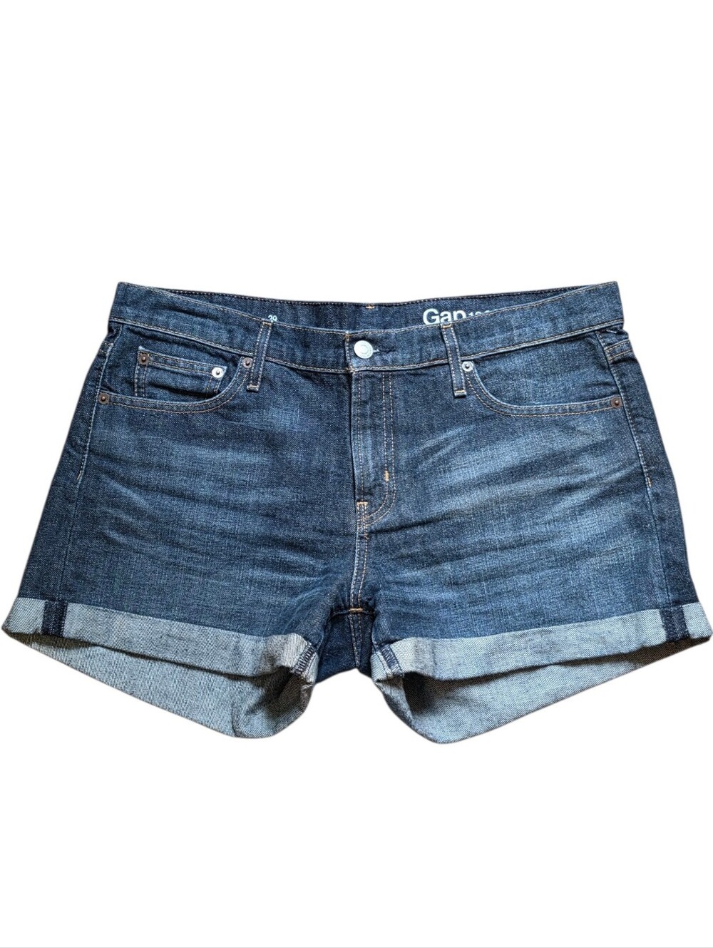 GAP 1969 Cuffed Denim Blue Jean Shorts In Dark Night Size 29 Classic Preppy